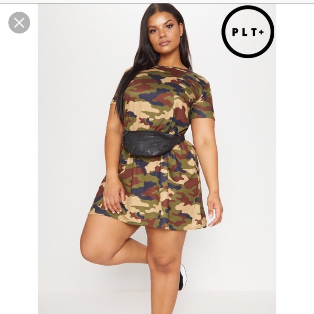 PrettyLittleThing Green Camo Swing Dress